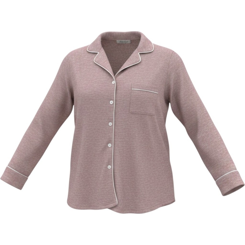 Aamikast Womens Pajama Top Long Sleeve Button Up Mauve Pink Heathered Size L
